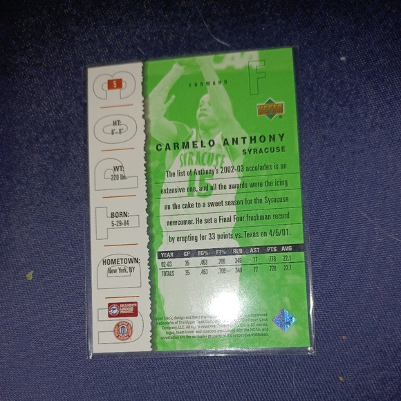 2 - [2003] Upper Deck Carmelo Anthony #5 Top Prospects Basketball Card {NCAA} - Picture 4 of 6